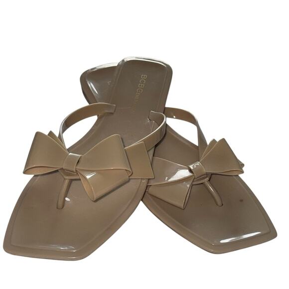 BCBGeneration Beige LIMA Jelly Bow Sandals Flat Flip flop Size 9 - Picture 11 of 11